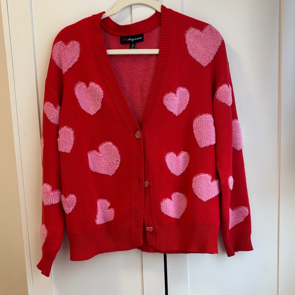 Target Red Cardigan with Pink Heart Pattern
